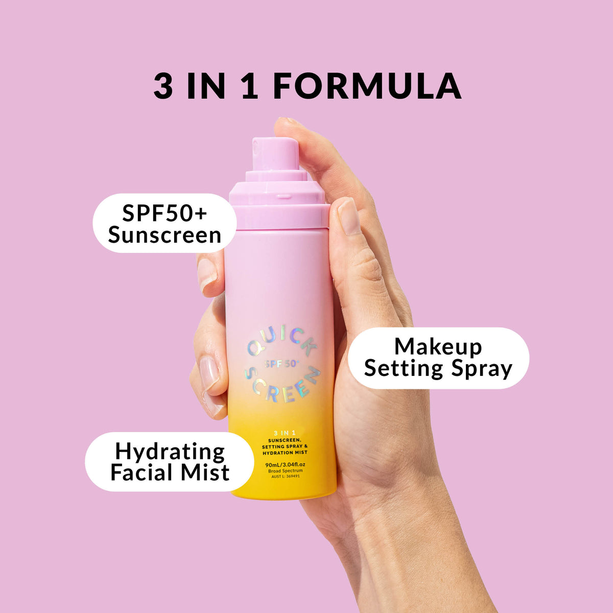 SPF50+ 3 in 1 Sunscreen, Setting Spray & Hydration Mist – Quick Flick US
