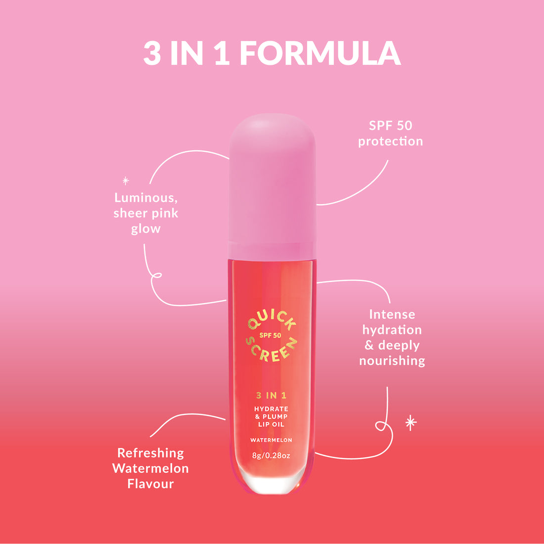 SPF50 3 in 1 Hydrate &amp; Plump Watermelon Lip Oil